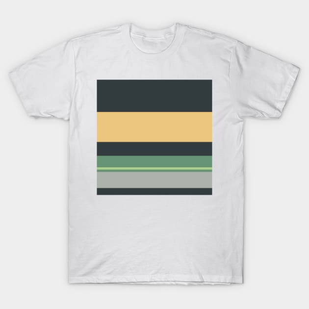 A great joint of Silver Foil, Charcoal, Slate Green, Pale Olive Green and Sand stripes. T-Shirt by Sociable Stripes